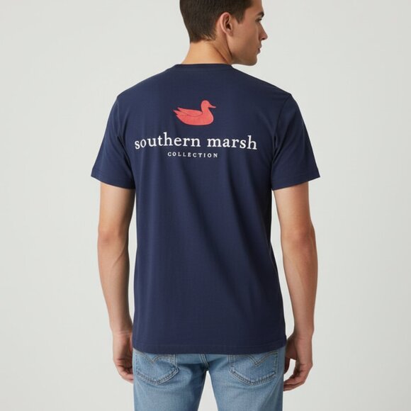 Southern Marsh Navy Blue T-Shirt Size Small Pocket Duck Logo Preppy Short Sleeve - Picture 1 of 4